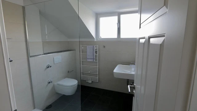 Neues Duschbad unter der Dachschräge mit Hänge-WC und Waschbecken